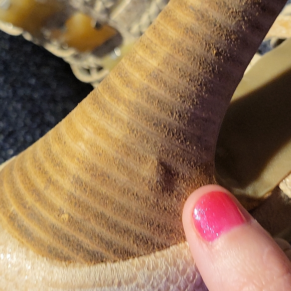 Apostrophe Sand Strappy & Braided Heels with Green Stones - Picture 9 of 10